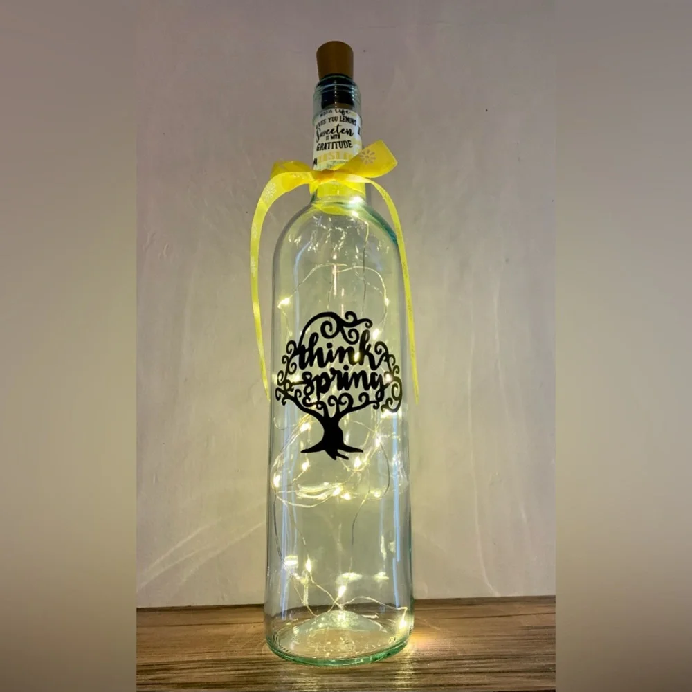 Hand Crafted- ‘Think Spring’ Wine bottle lantern